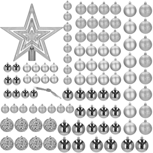 Bombki choinkowe srebrne zestaw 100 szt. dekoracje świąteczne ozdoby