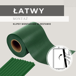 Taśma ogrodzeniowa 19 cm x 50 m osłona na ogrodzenie panelowe + klipsy 20 szt. ciemnozielona