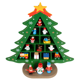 Choinka drewniana świąteczna 28 cm z figurkami dekoracja bożonarodzeniowa