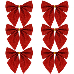 Kokardki świąteczne na choinkę 6 szt. brokatowe zawieszki choinkowe czerwone