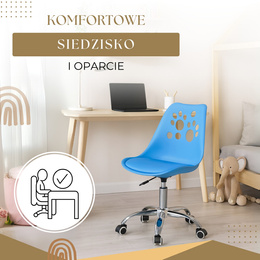 Fotel dziecięcy do biurka, obrotowe krzesło na kółkach regulowane dla dzieci do nauki, niebieskie