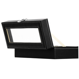 Szkatułka na zegarki 30x11x8 cm czarno-kremowy, ekoskóra organizer z przegródkami i okienkiem