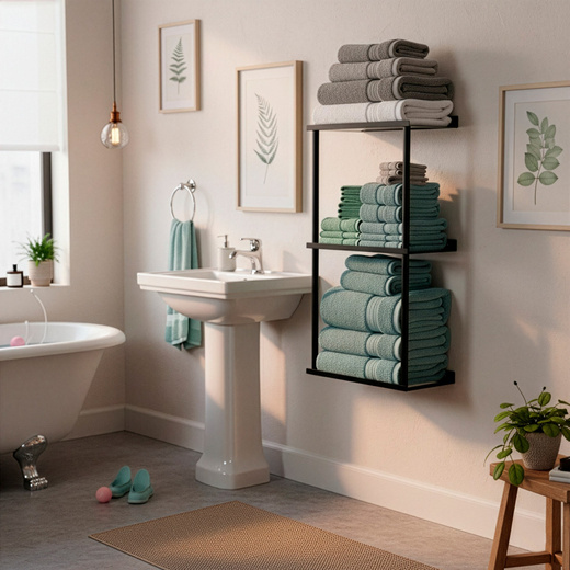 Wieszak łazienkowy na ręczniki, ścienny trzypoziomowy, czarny