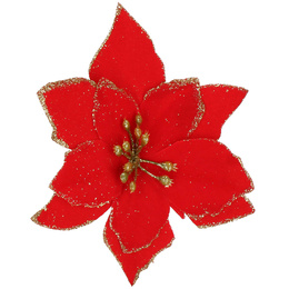 Gwiazda betlejemska, sztuczny kwiat poinsecja czerwona z brokatem, na klipsie