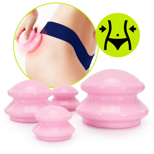 Bańki chiński, gumowe do masażu zestaw 4 szt. antycellulitowy, różowe