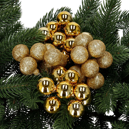 Bombki choinkowe, komplet 6 szt. dekoracja do stroika, mini bomki 54 szt. na druciku, złote