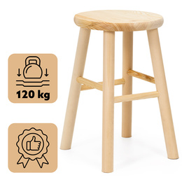 Taboret drewniany, okrągły stołek kucheny, pomocniczy 44 cm krzesło wielofunkcyjne 