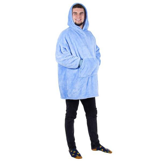 Kocobluza damska męska oversize koc bluza 2w1 z kapturem XXL ciepła jasnoniebieska