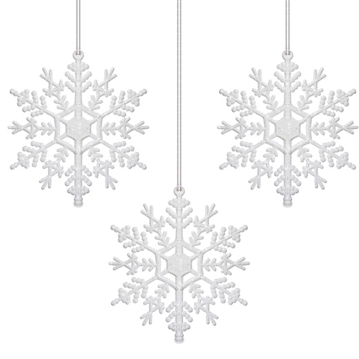 Zawieszki choinkowe 12 szt. śnieżynki na choinkę 12 cm białe brokatowe