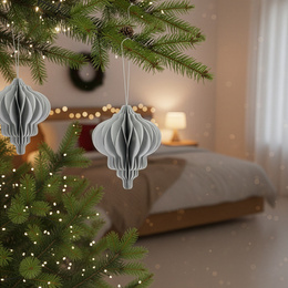 Papierowe bombki 6 szt. zawieszki choinkowe ozdoby świąteczne 12,5 cm rozkładane szare