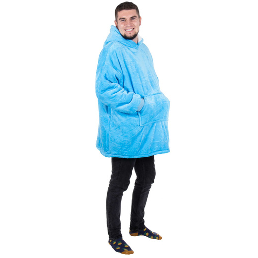 Kocobluza damska męska oversize koc bluza 2w1 z kapturem XXL ciepła morski niebieski