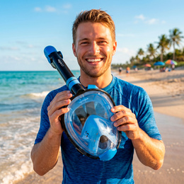 Maska z rurką do nurkowania, snorkelingu L/XL pełnotwarzowa, AntiFog, uchwyt na kamerę