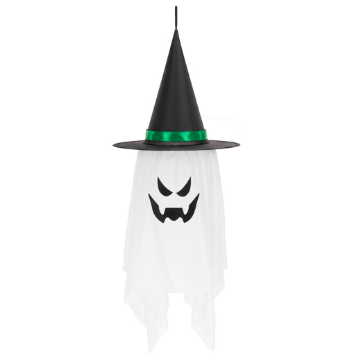Dekoracja na Halloween duch w kapeluszu świecący ozdoba LED wisząca podświetlana duszek
