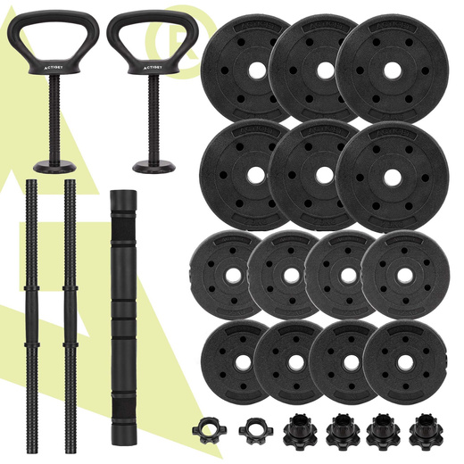 Hantle regulowane 30 kg zestaw obciążeń gryf do treningu siłowego talerze zaciski