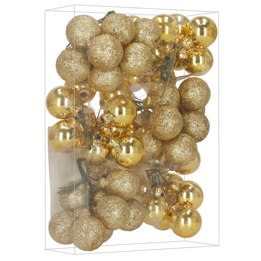 Bombki choinkowe, komplet 6 szt. dekoracja do stroika, mini bomki 54 szt. na druciku, złote