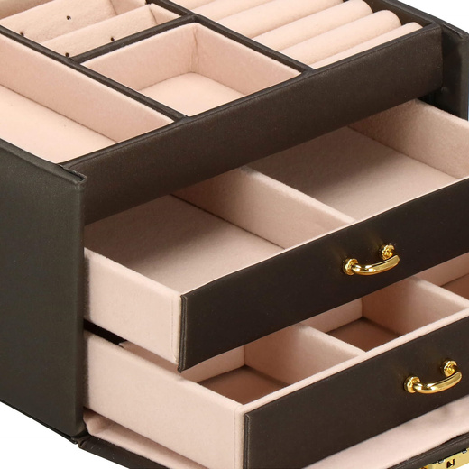 Szkatułka na biżuterię ekoskóra 17,5x14x12,5 cm brązowy organizer z przegródkami