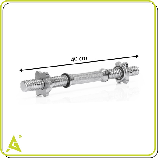 Gryf krótki 40 cm do hantli z zaciskami śr. 28 mm gwintowany, stal chromowana