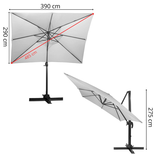 Parasol ogrodowy XXL na wysięgniku 500 cm z pokrowcem na balkon, taras jasnoszary