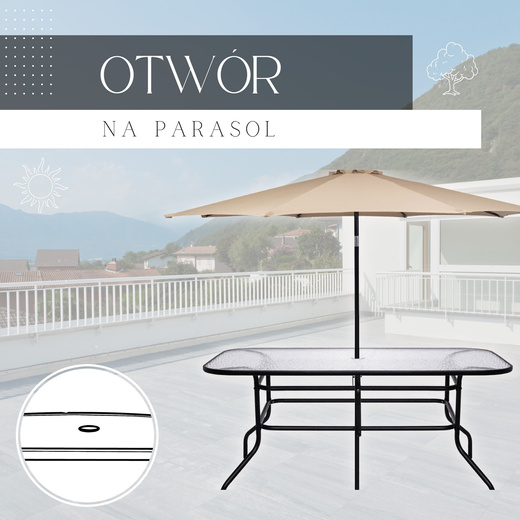 Meble ogrodowe na taras krzesła metalowe 6 szt. stół prostokątny 120 x 70 cm czarno-brązowy 