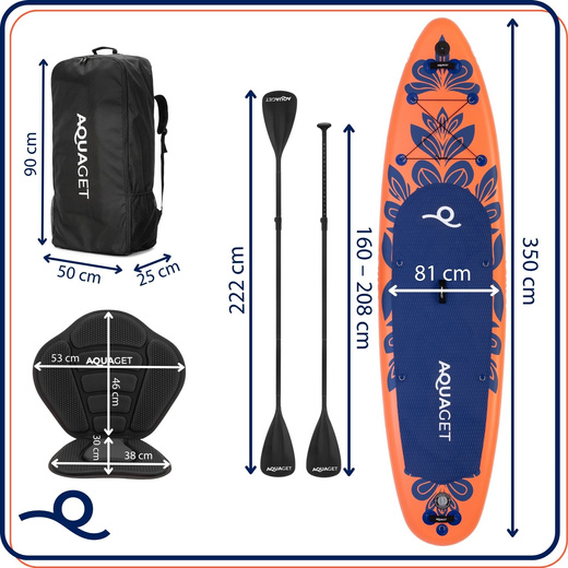 Deska SUP 350 cm pompowana do pływania na stojąco paddleboard z zestawem akcesoriów