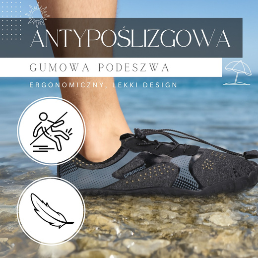 Buty do wody, męskie rozm. 42 szybkoschnące buty na plaże, szaro-czarne 