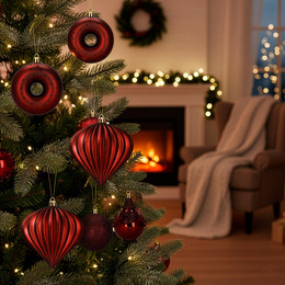 Bombki choinkowe 12 szt. zestaw dekoracji świątecznych, nietłukące, czerwone