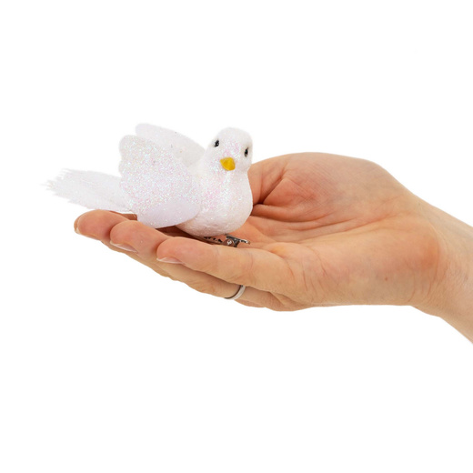 Zawieszki choinkowe 4 szt. ptaszki brokatowe białe