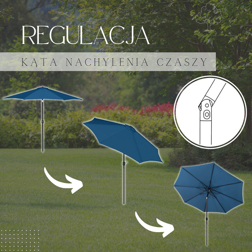 Parasol ogrodowy składany 300 cm duży z korbką na balkon taras granatowy