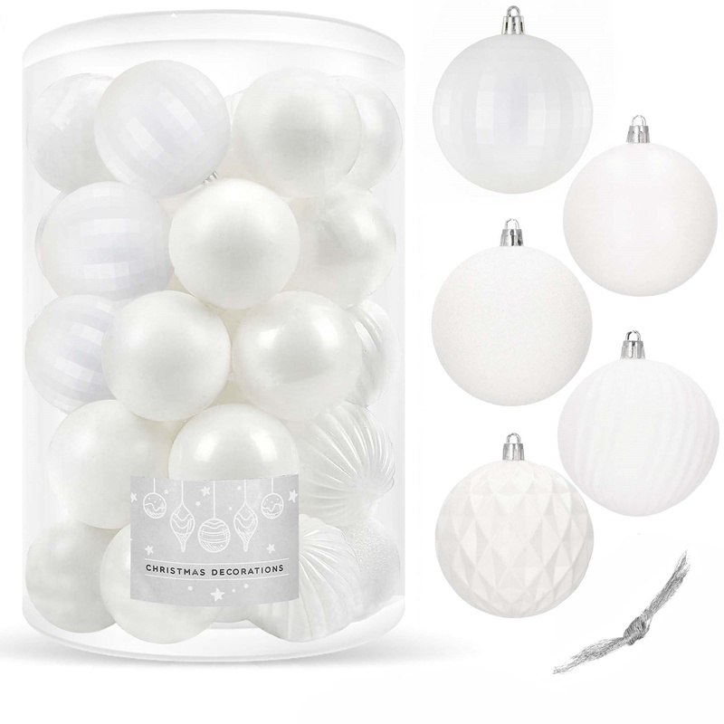 Bombki choinkowe 30 szt. biały 8cm zestaw choinkowy