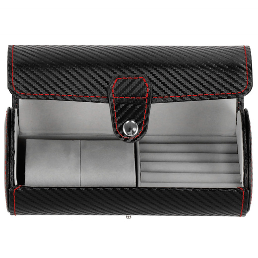Szkatułka na zegarki czarna carbon organizer z 2 przegródkami