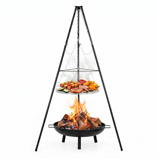 Grill ogniskowy, wiszący na stojaku z regulacją wysokości, palenisko, ruszt 50 cm