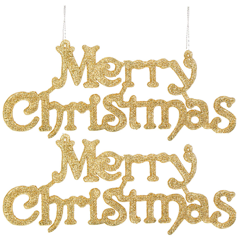 Zawieszka na choinkę napis Merry Christmas 2 szt. ozdoba świąteczna 24 cm złoty brokat