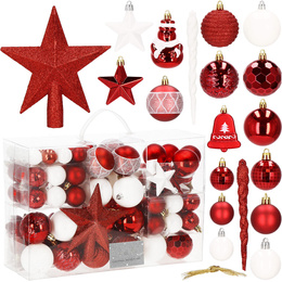 Bombki choinkowe 105 szt. ozdoby świąteczne zestaw biały, czerwony