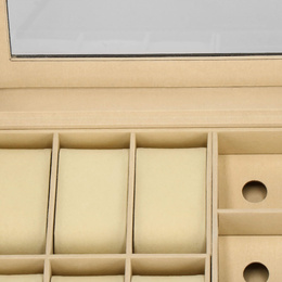 Szkatułka na zegarki 30x20x8cm czarno-kremowy, ekoskóra organizer z przegródkami i lusterkiem