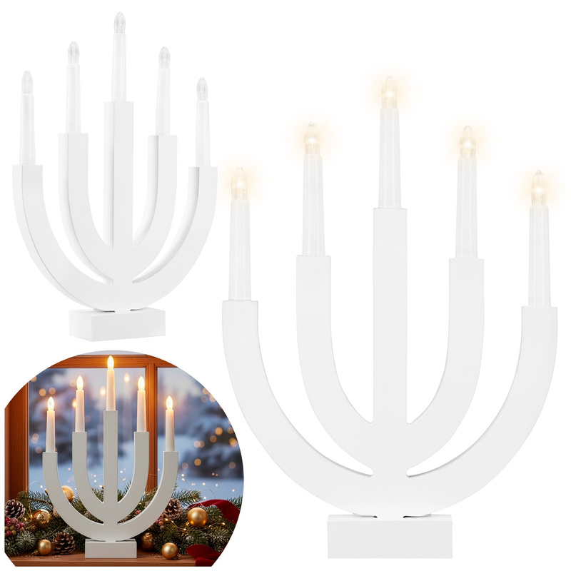 Świecznik adwentowy Led z 5 świecami bożonarodzeniowy świąteczny na baterie biały