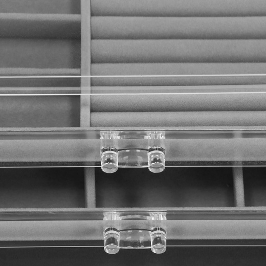 Szkatułka na biżuterię 23x14x11 cm szary welurowy organizer z przegródkami