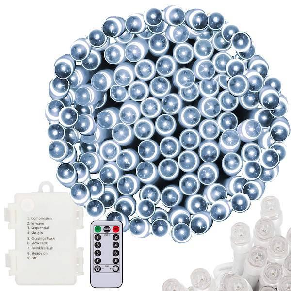 Lampki choinkowe 100 Led na baterie biały zimny z pilotem