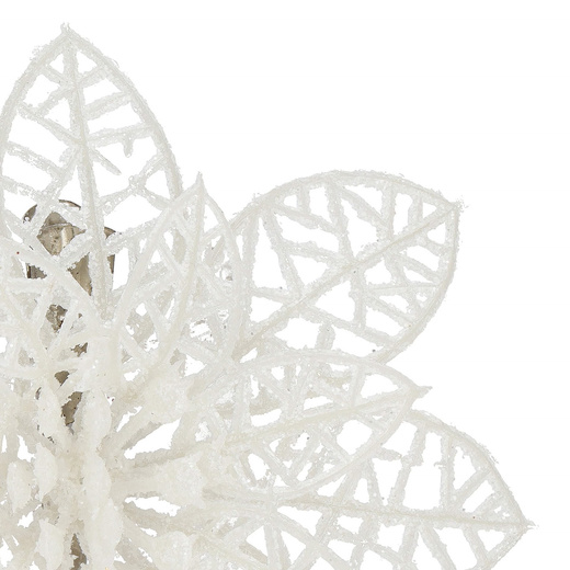 Gwiazda betlejemska, sztuczny kwiat, poinsecja ażurowa, biała z brokatem na klipsie