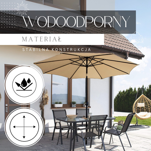 Parasol ogrodowy z regulacją kąta pochylenia 300 cm duży na balkon, taras beżowy