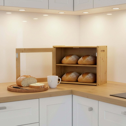 Chlebak zamykany, dwupoziomowy, pojemnik kuchenny do przechowywania pieczywa, bambusowy