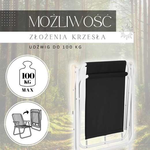Krzesło turystyczne, wędkarskie składane krzesełko na biwak, plaże czarne 