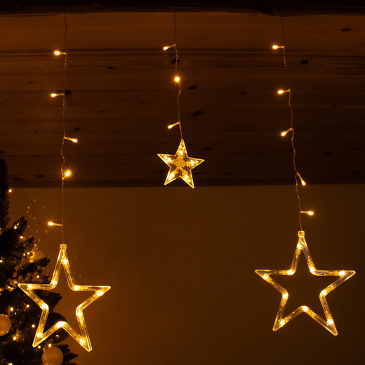 Kurtyna świetlna 138 Led girlanda gwiazdki, lampki wewnętrzne sople ciepły biały
