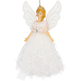 Zawieszka choinkowa aniołek 20cm świąteczna ozdoba biały brokat, cekiny