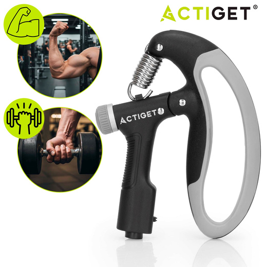 Ściskacz do rąk z regulacją oporu 10-100 kg licznik ruchu, do ćwiczeń dłoni, rehabilitacji szaro-czarny