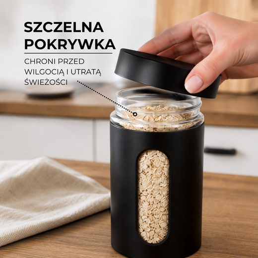 Pojemnik kuchenny, szklany z pokrywką 1L zestaw 3 szt. na żywność, produkty sypkie, kawę