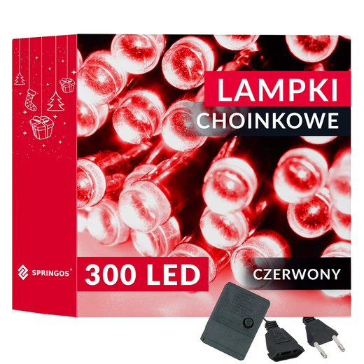 Lampki choinkowe 300 led czerwony 21,5 m oświetlenie świąteczne