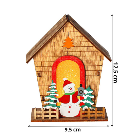 Zawieszka choinkowa domek świecąca ozdoba świąteczna drewniana na baterię