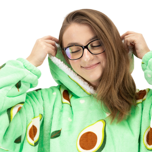 Kocobluza damska oversize koc bluza 2w1 z kapturem ciepła szlafrok futrzak zielony