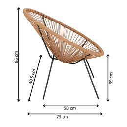 Owalne krzesło ogrodowe, wys. 86 cm rattanowy fotel ażurowy beżowe