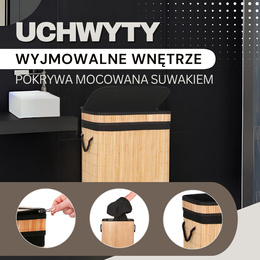 Kosz na pranie 72l z pokrywą bambusowy brązowo-czarny